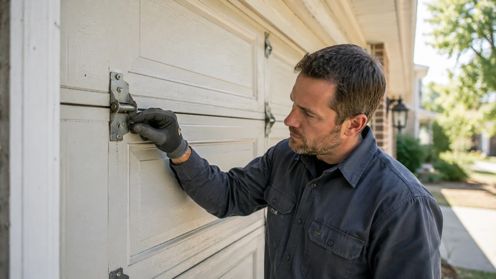 Garage door detail illustrating why safety sensors drift in skokie's older garages