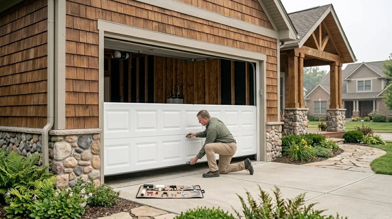 Garage door detail illustrating why a skokie garage door goes off track